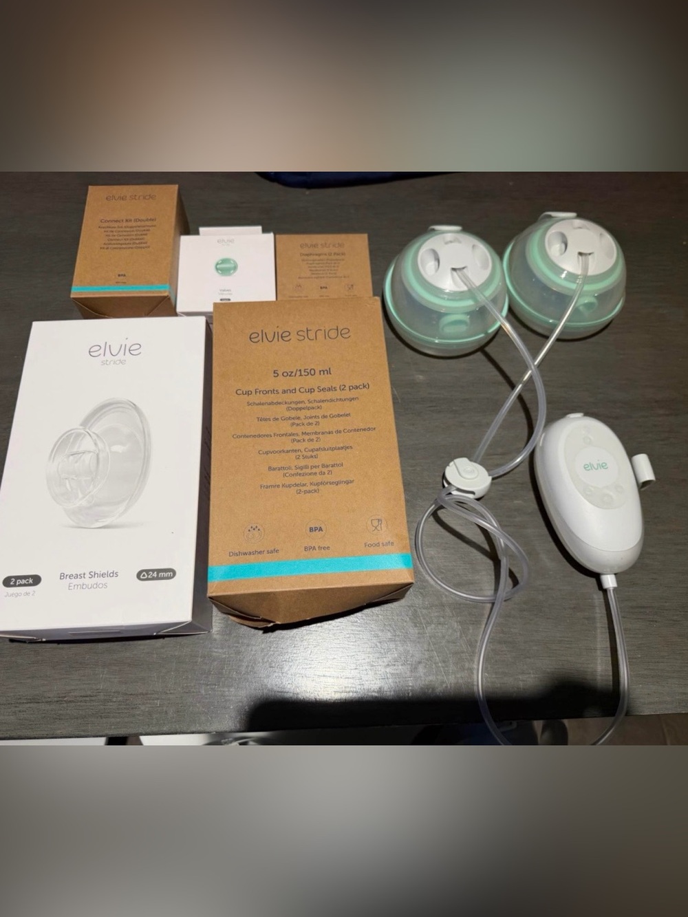 Brand New Elvie Stride Breast Pump and Accessories